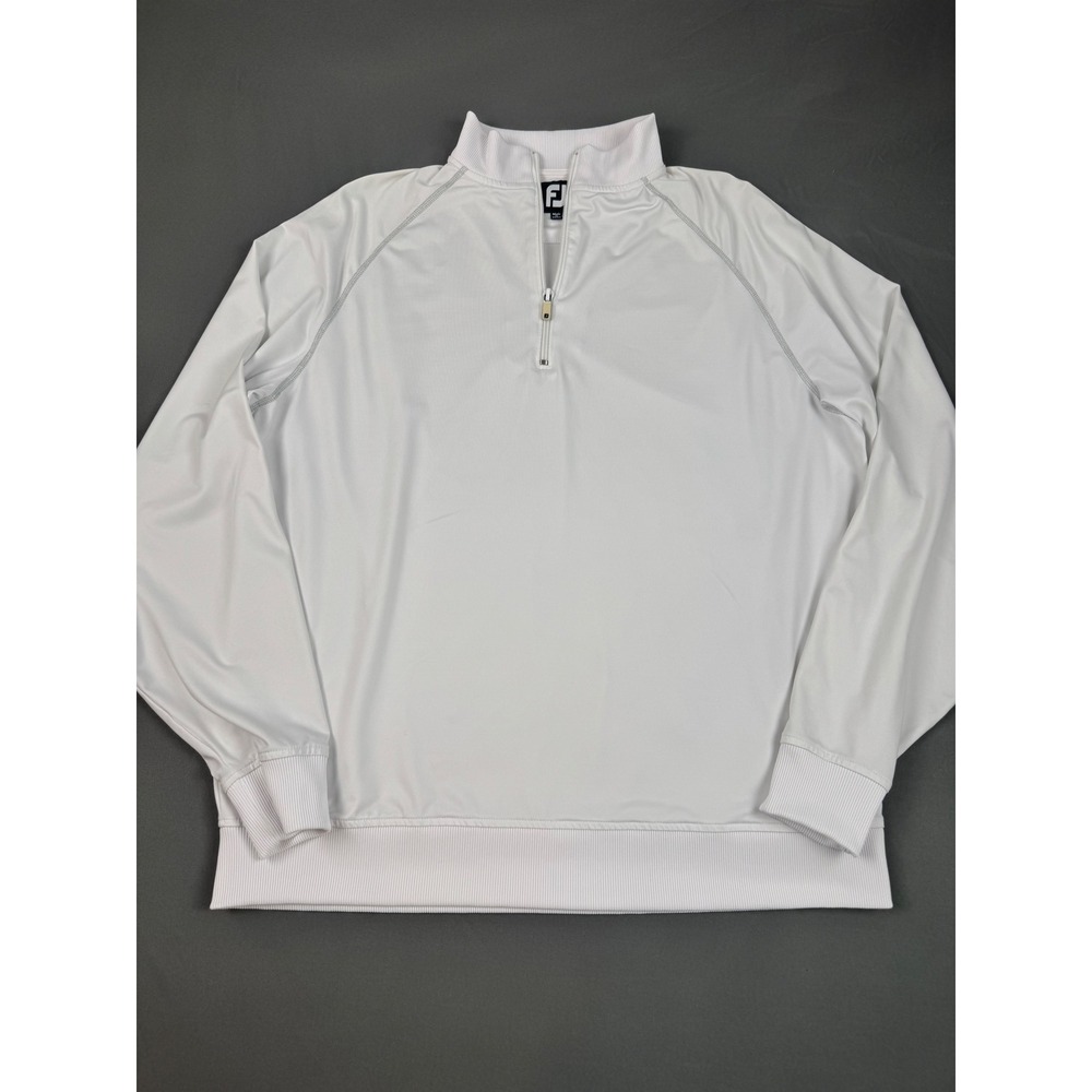 FootJoy Mens White Quarter Zip Golf Pullover Large Performance Layer L